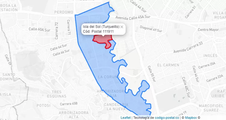 ZIP Code Locality Isla del Sol in Tunjuelito, Bogotá
