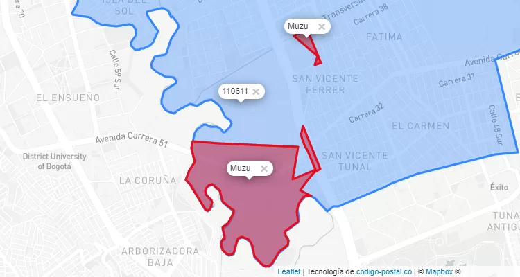 ZIP Code Locality Muzu in Tunjuelito, Bogotá
