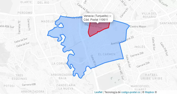 ZIP Code Locality Venecia in Tunjuelito, Bogotá