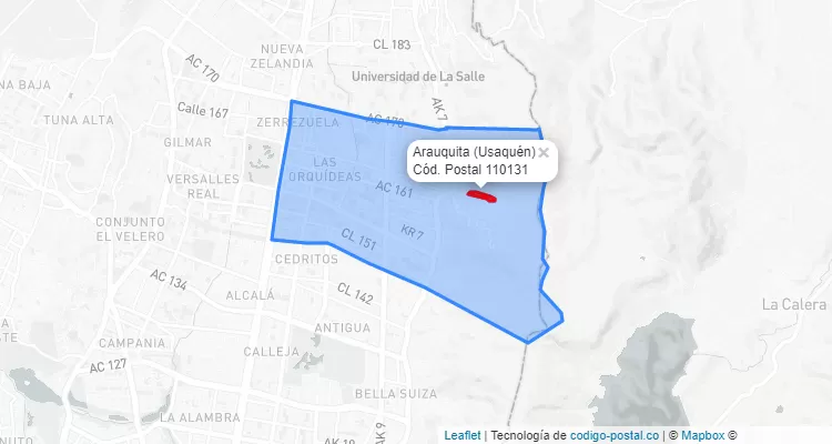 Código Postal Barrio Arauquita en Usaquén, Bogotá