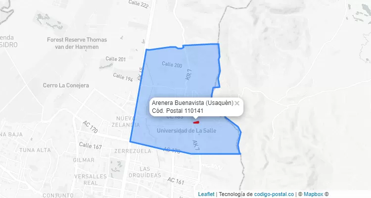 Código Postal Barrio Arenera Buenavista en Usaquén, Bogotá