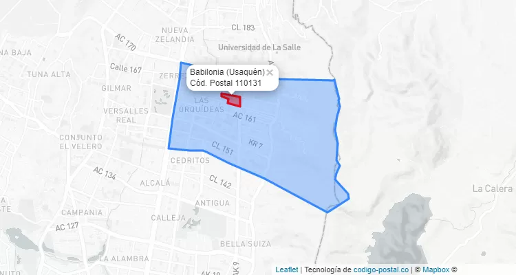 ZIP Code Locality Babilonia in Usaquén, Bogotá