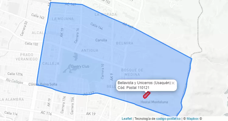 Código Postal Barrio Bellavista y Unicerros en Usaquén, Bogotá
