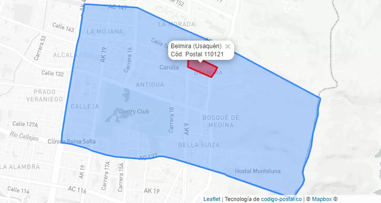 Código Postal Barrio Belmira en Usaquén, Bogotá