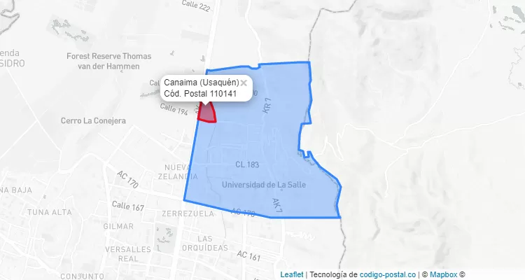 ZIP Code Locality Canaima in Usaquén, Bogotá
