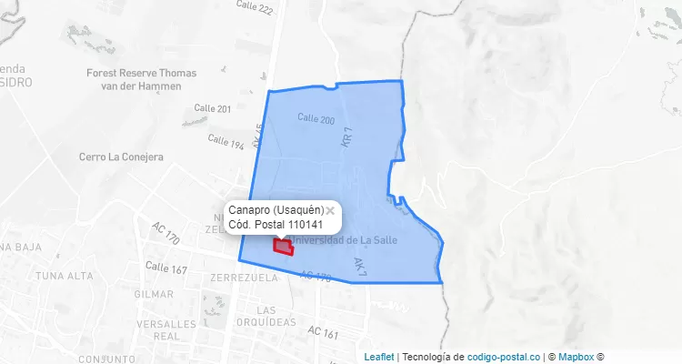 ZIP Code Locality Canapro in Usaquén, Bogotá