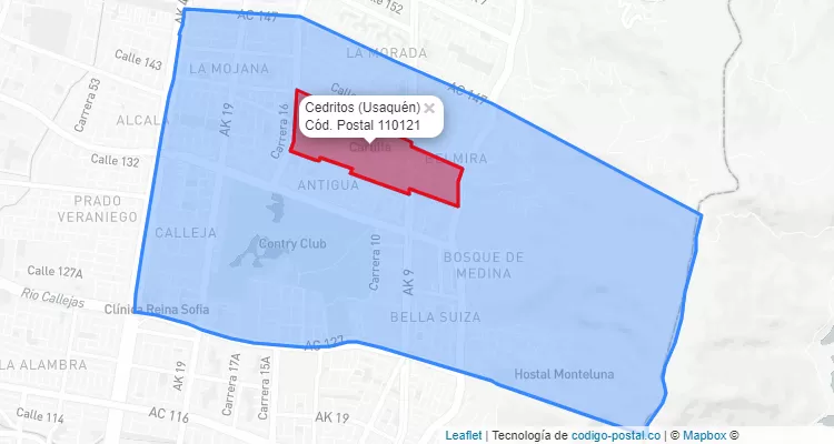 Código Postal Barrio Cedritos en Usaquén, Bogotá