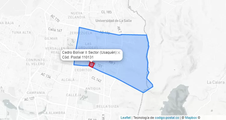 Código Postal Barrio Cedro Bolívar II Sector en Usaquén, Bogotá