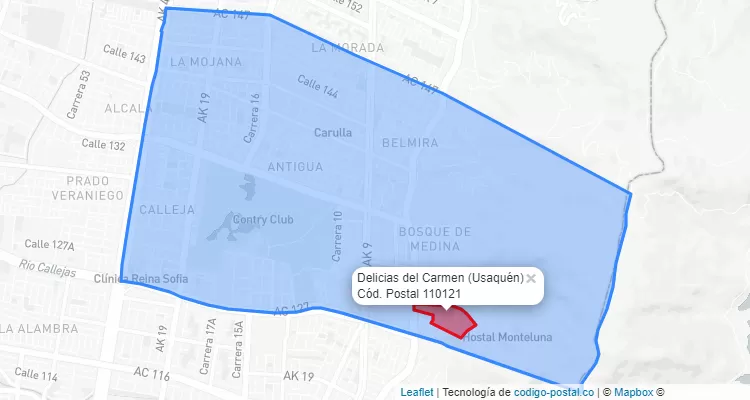 Código Postal Barrio Delicias del Carmen en Usaquén, Bogotá