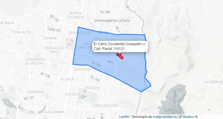 Código Postal Barrio El Cerro Occidental en Usaquén, Bogotá