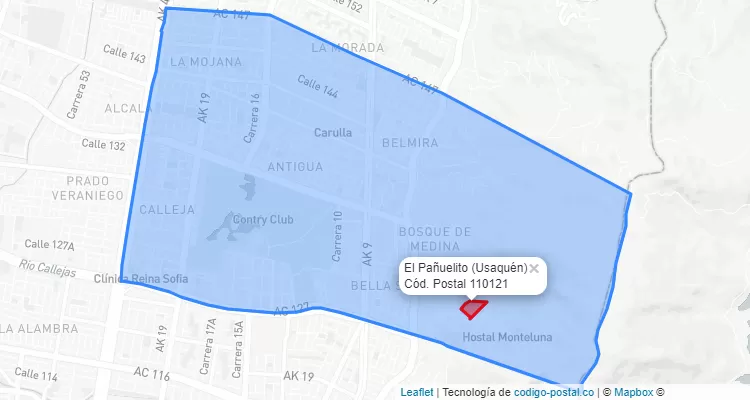 Código Postal Barrio El Pañuelito en Usaquén, Bogotá
