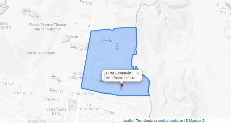 ZIP Code Locality El Pite in Usaquén, Bogotá