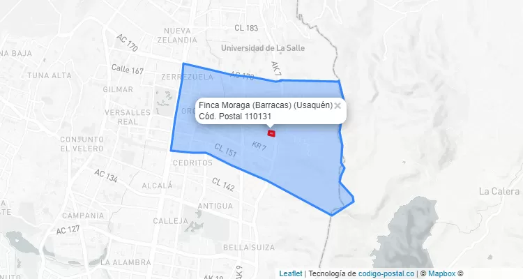 Código Postal Barrio Finca Moraga (Barracas) en Usaquén, Bogotá