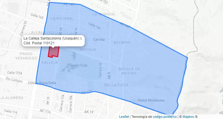 Código Postal Barrio La Calleja Santacoloma en Usaquén, Bogotá