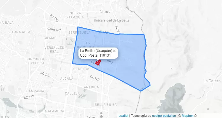 Código Postal Barrio La Emilia en Usaquén, Bogotá