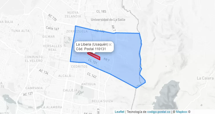 Código Postal Barrio La Liberia en Usaquén, Bogotá