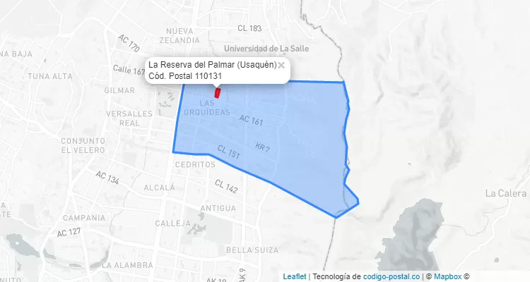 Código Postal Barrio La Reserva del Palmar en Usaquén, Bogotá
