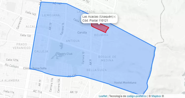 Código Postal Barrio Las Acacias en Usaquén, Bogotá
