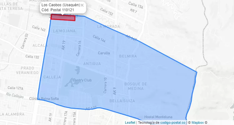 Código Postal Barrio Los Caobos en Usaquén, Bogotá