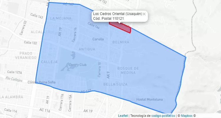 Código Postal Barrio Los Cedros Oriental en Usaquén, Bogotá