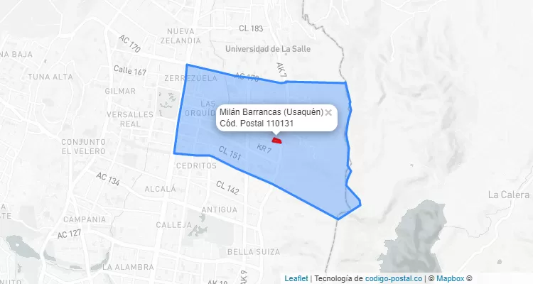 Código Postal Barrio Milán Barrancas en Usaquén, Bogotá