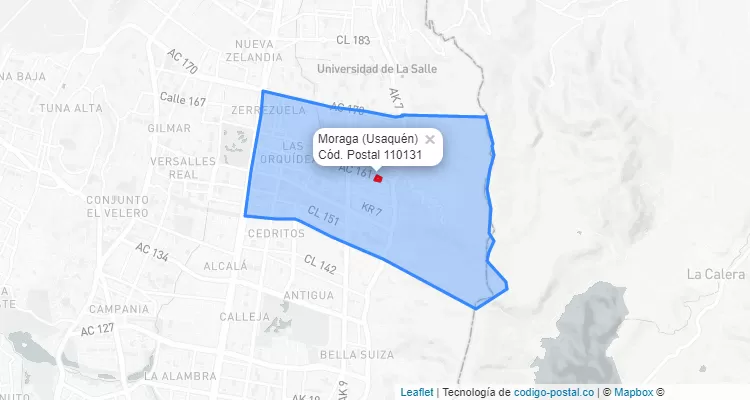 ZIP Code Locality Moraga in Usaquén, Bogotá