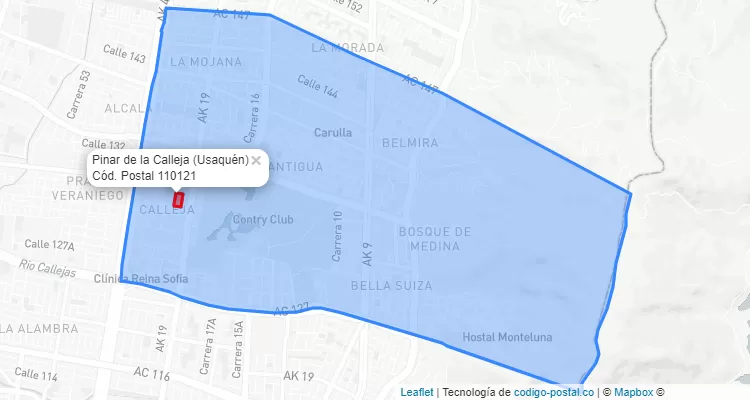 ZIP Code Locality Pinar de la Calleja in Usaquén, Bogotá