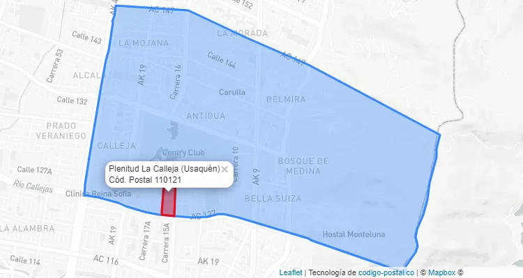 Código Postal Barrio Plenitud La Calleja en Usaquén, Bogotá
