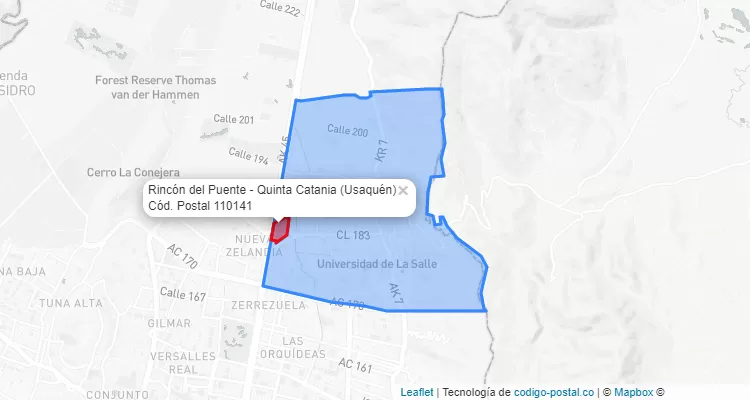 Código Postal Barrio Rincón del Puente - Quinta Catania en Usaquén, Bogotá