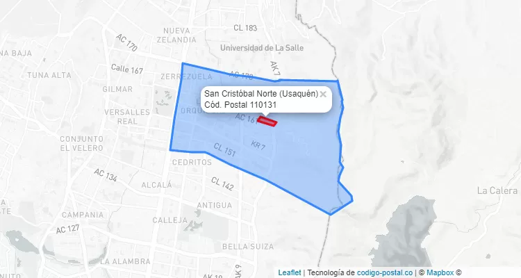 Código Postal Barrio San Cristóbal Norte en Usaquén, Bogotá