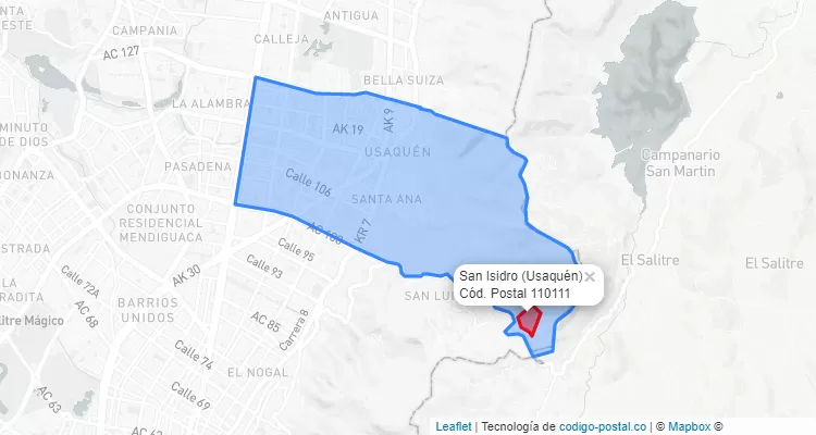 Código Postal Barrio San Isidro  en Usaquén, Bogotá