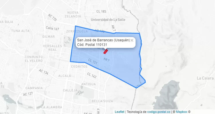 Código Postal Barrio San José de Barrancas en Usaquén, Bogotá
