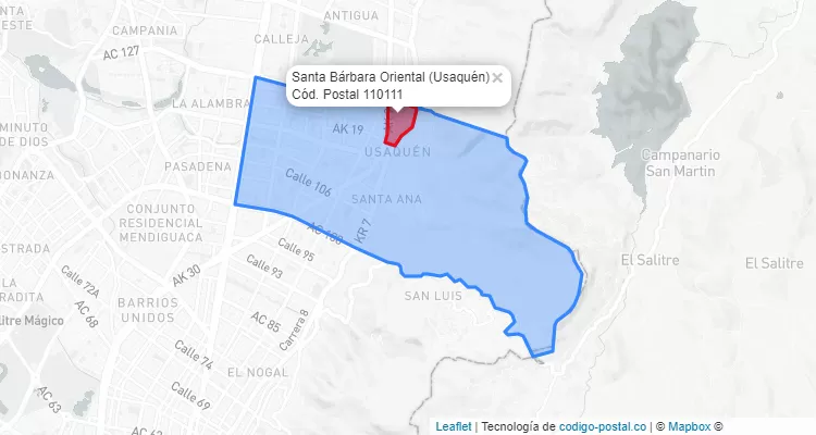Código Postal Barrio Santa Bárbara Oriental en Usaquén, Bogotá