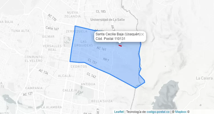 Código Postal Barrio Santa Cecilia Baja en Usaquén, Bogotá
