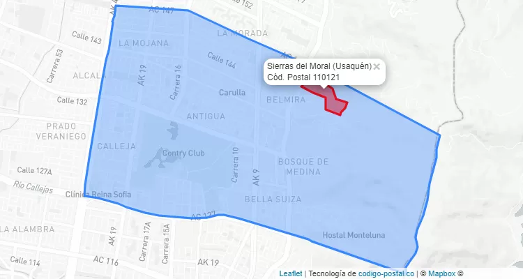 Código Postal Barrio Sierras del Moral en Usaquén, Bogotá