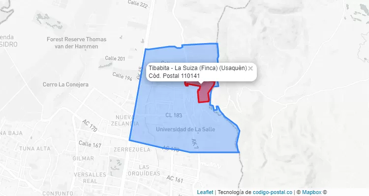 Código Postal Barrio Tibabita - La Suiza (Finca) en Usaquén, Bogotá