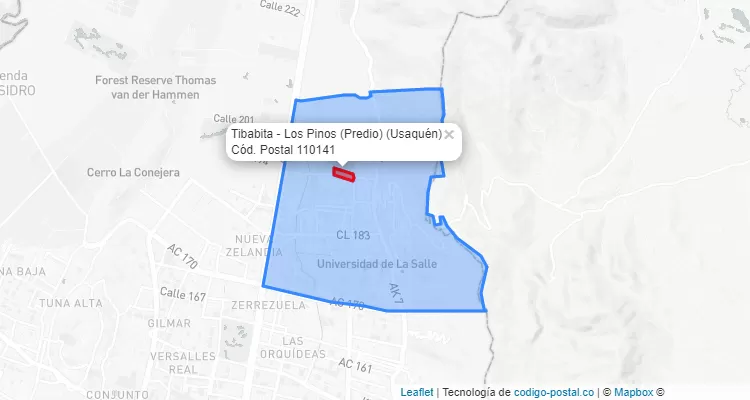Código Postal Barrio Tibabita - Los Pinos (Predio) en Usaquén, Bogotá