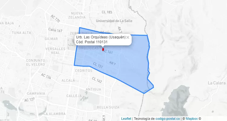Código Postal Barrio Urb. Las Orquídeas en Usaquén, Bogotá