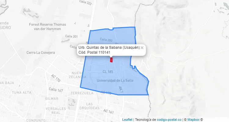 Código Postal Barrio Urb. Quintas de la Sabana en Usaquén, Bogotá