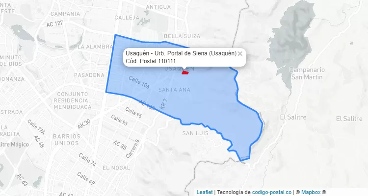 ZIP Code Locality Usaquén - Urb. Portal de Siena in Usaquén, Bogotá