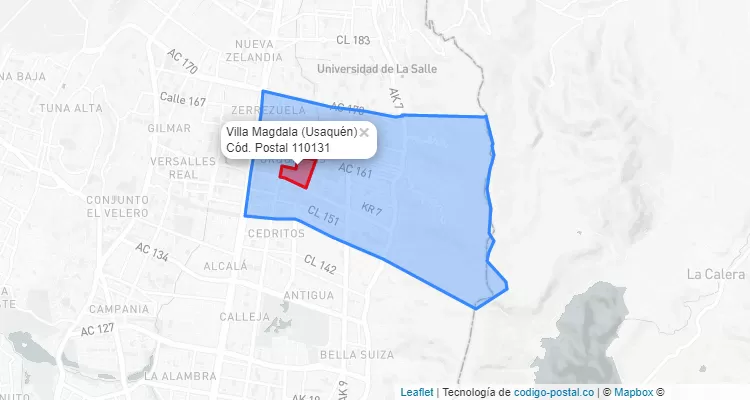 Código Postal Barrio Villa Magdala en Usaquén, Bogotá