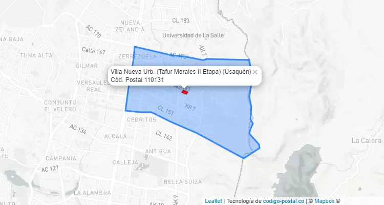 ZIP Code Locality Villa Nueva Urb. (Tafur Morales II Etapa) in Usaquén, Bogotá