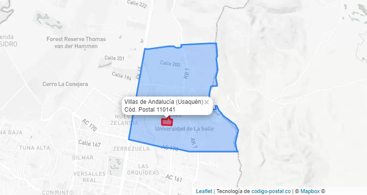 Código Postal Barrio Villas de Andalucía en Usaquén, Bogotá