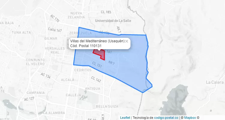 Código Postal Barrio Villas del Mediterráneo en Usaquén, Bogotá
