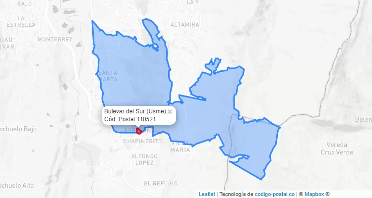 ZIP Code Locality Bulevar del Sur in Usme, Bogotá