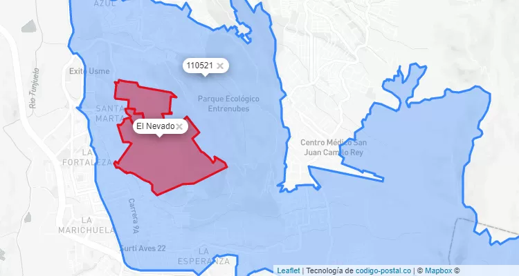 ZIP Code Locality El Nevado in Usme, Bogotá