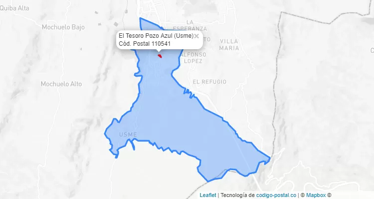 Código Postal Barrio El Tesoro Pozo Azul en Usme, Bogotá