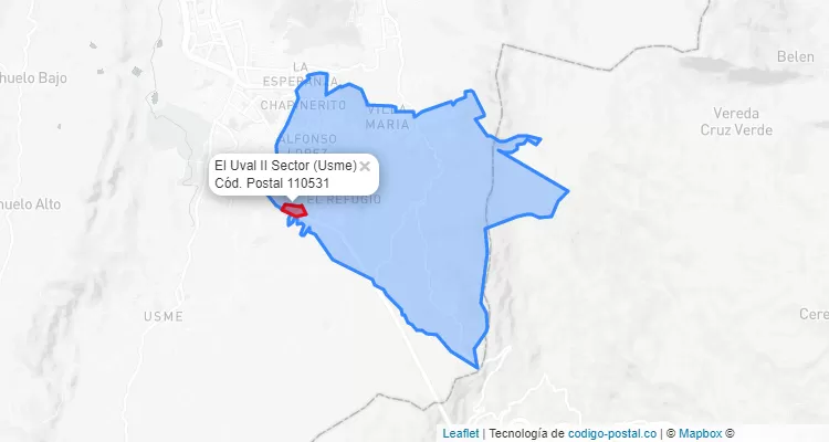 ZIP Code Locality El Uval II Sector in Usme, Bogotá