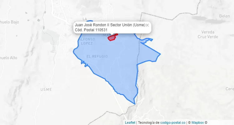 Código Postal Barrio Juan José Rondon II Sector Unión en Usme, Bogotá