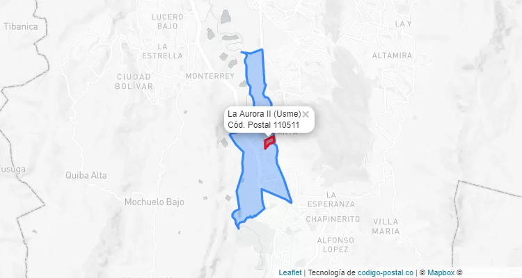 ZIP Code Locality La Aurora II in Usme, Bogotá